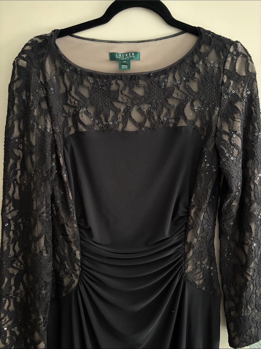 Lauren Ralph Lauren Black Lace & Sequin Cocktail Dress